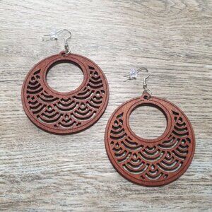 Wooden Mandala Laser Cut Earrings Women Boho Gift Vacation Beach Hook Backings